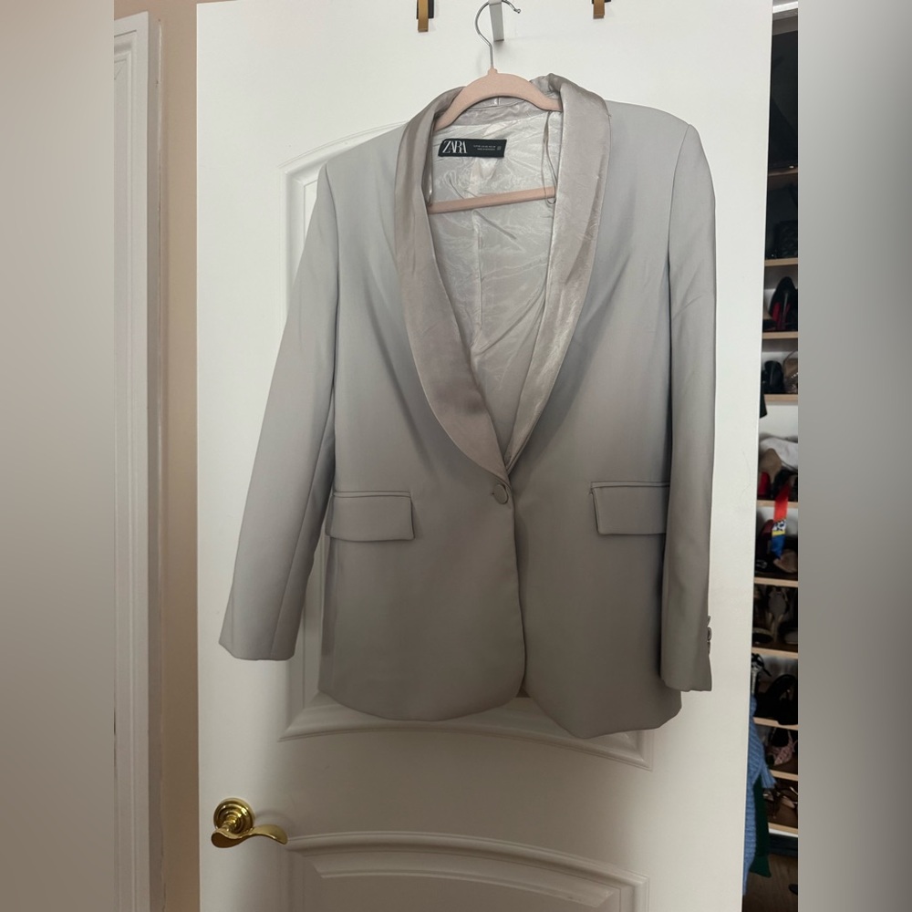 Zara Light Gray Blazer with Shiny Lapel